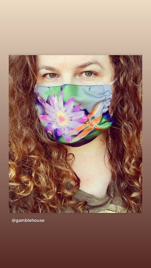 Water Lilly + Orange Dragonfly Face Mask