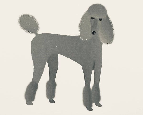 Silver Standing Poodle Dog - Boxed Note Cards