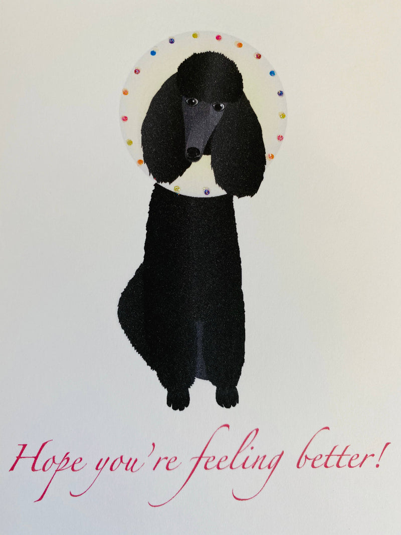 Sitting Black Poodle Dog with Flower Sympathy Card