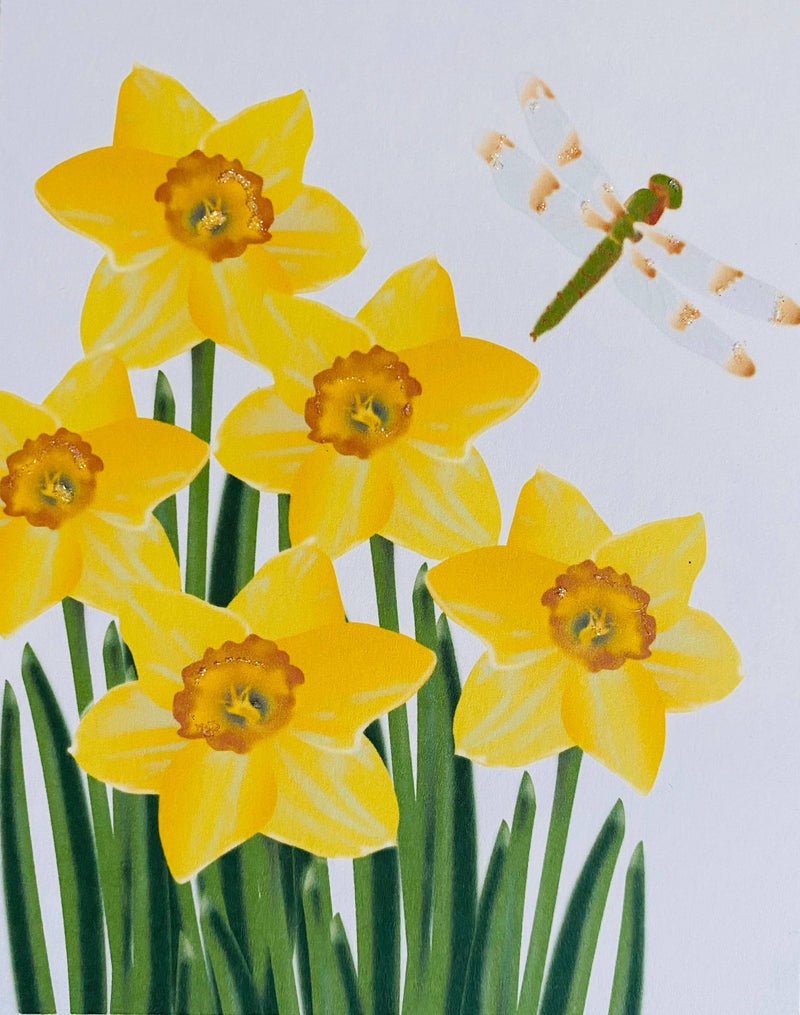 Nouveau Daffodil and Dragonfly note card