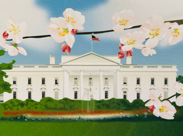 White House with Cherry Blossom Branch