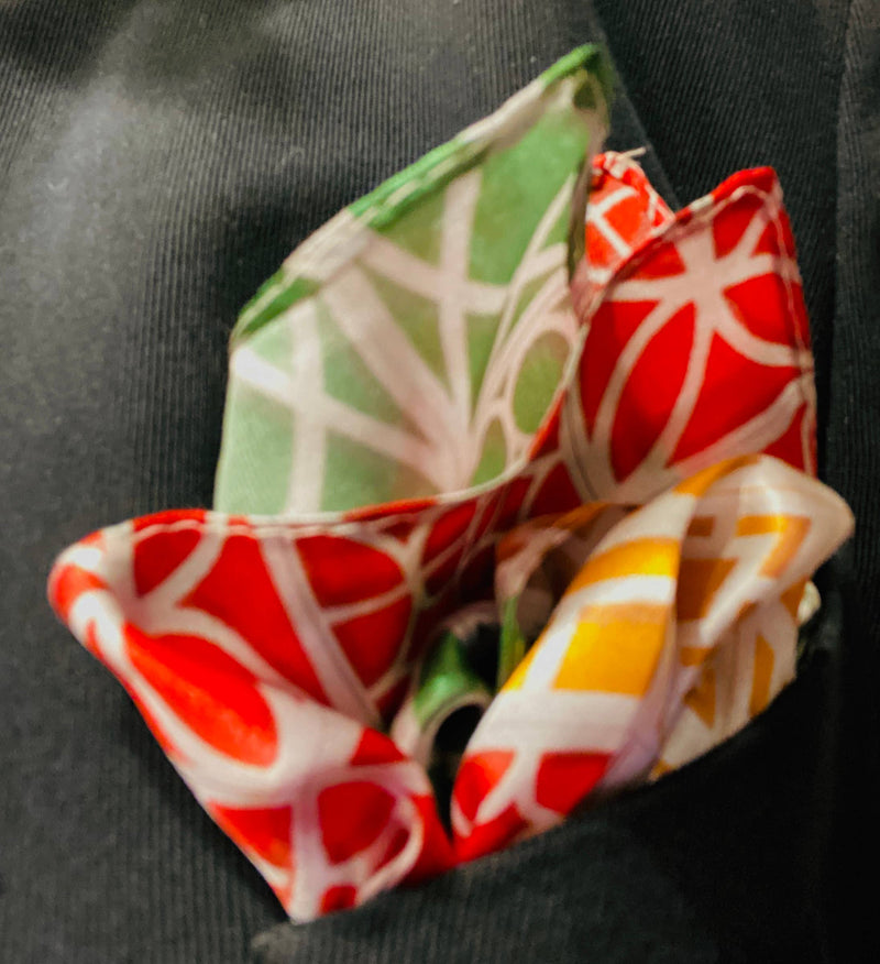 Silk Pocket Square Breeze Block: Orange, red& green