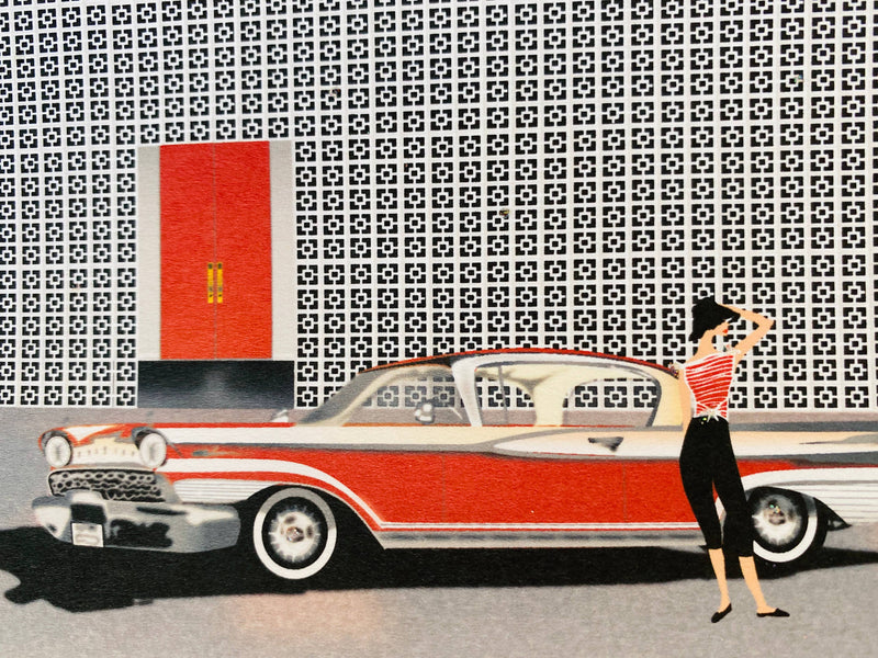 Breeze Block, Orange Door, Car and Woman