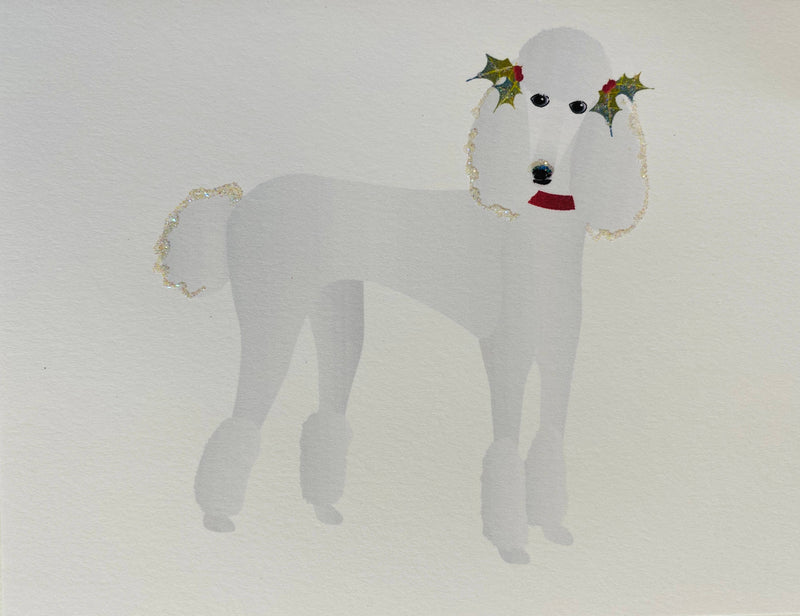 Christmas Standing White Poodle Dog