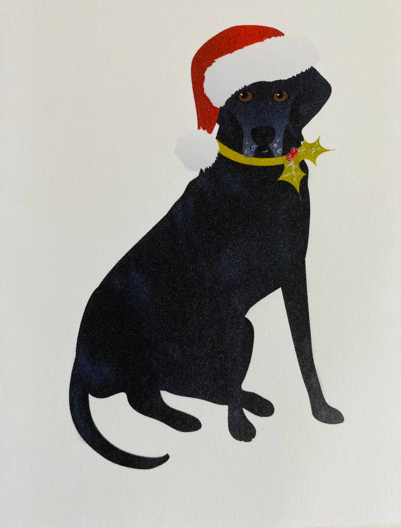 Christmas Black Sitting Lab Dog