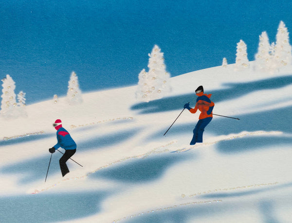 Two Skiers and Mountain