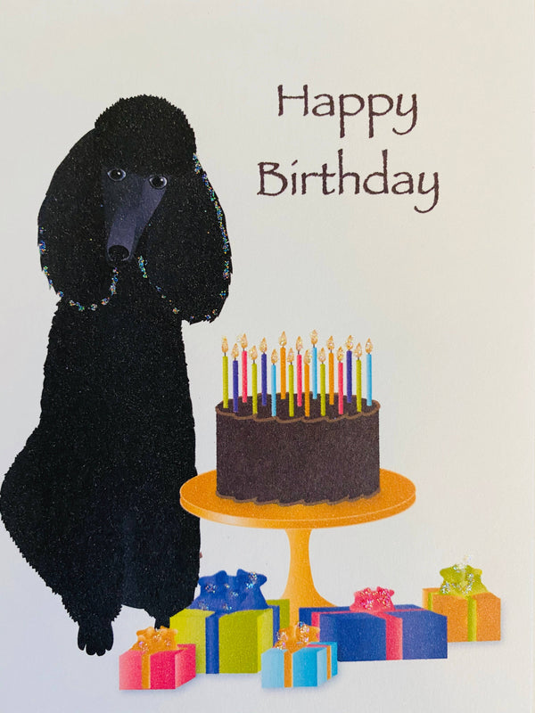 Black Poodle Dog with Cake