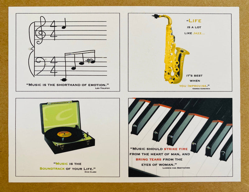Mixed Box Music: Notes, Sax, Turntable, Piano Keys