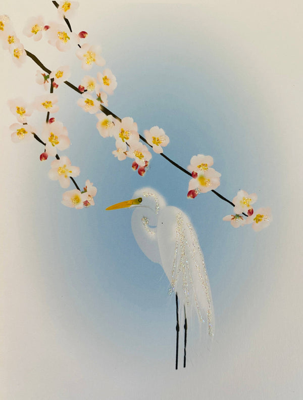 Egret +Cherry Blossoms